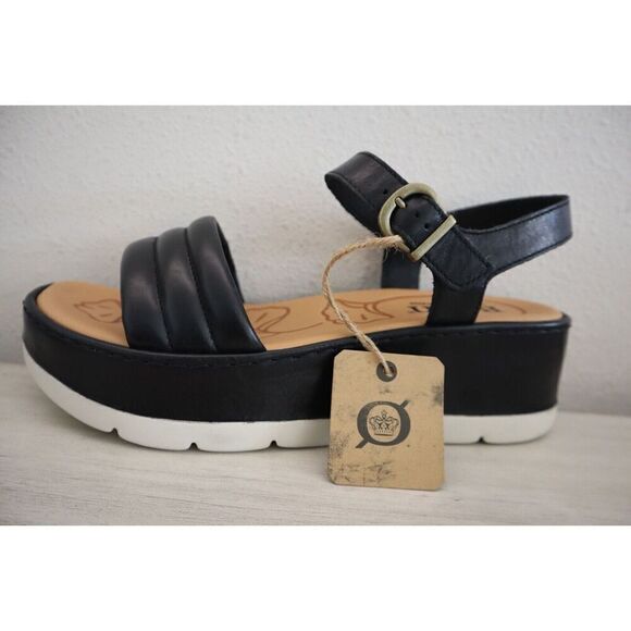 Børn Women's Sz 10M Black Faro Leather Ankle Strap Platform Sandals - Picture 7 of 10